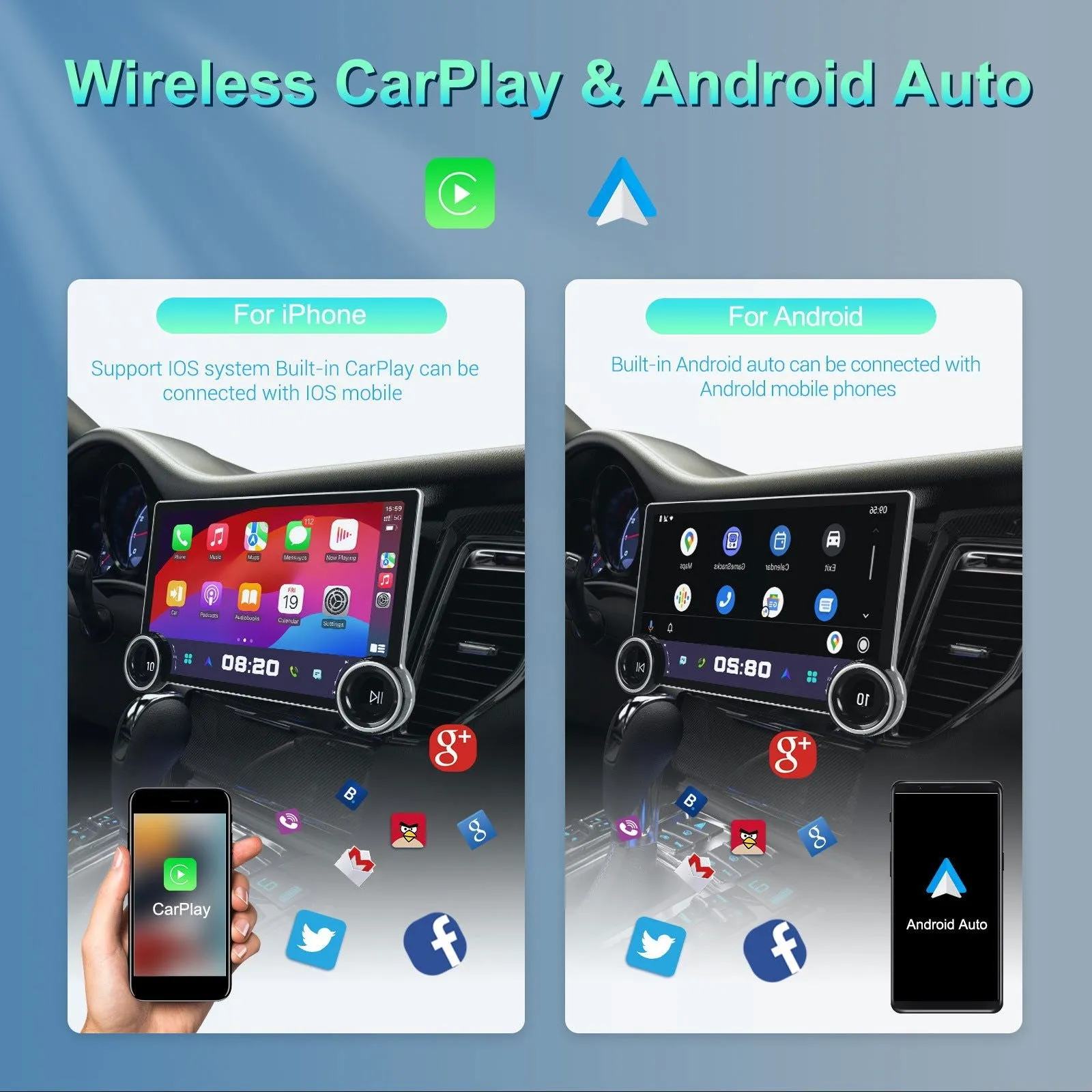 11.8inch Wireless Android Navigation Double Knob Player