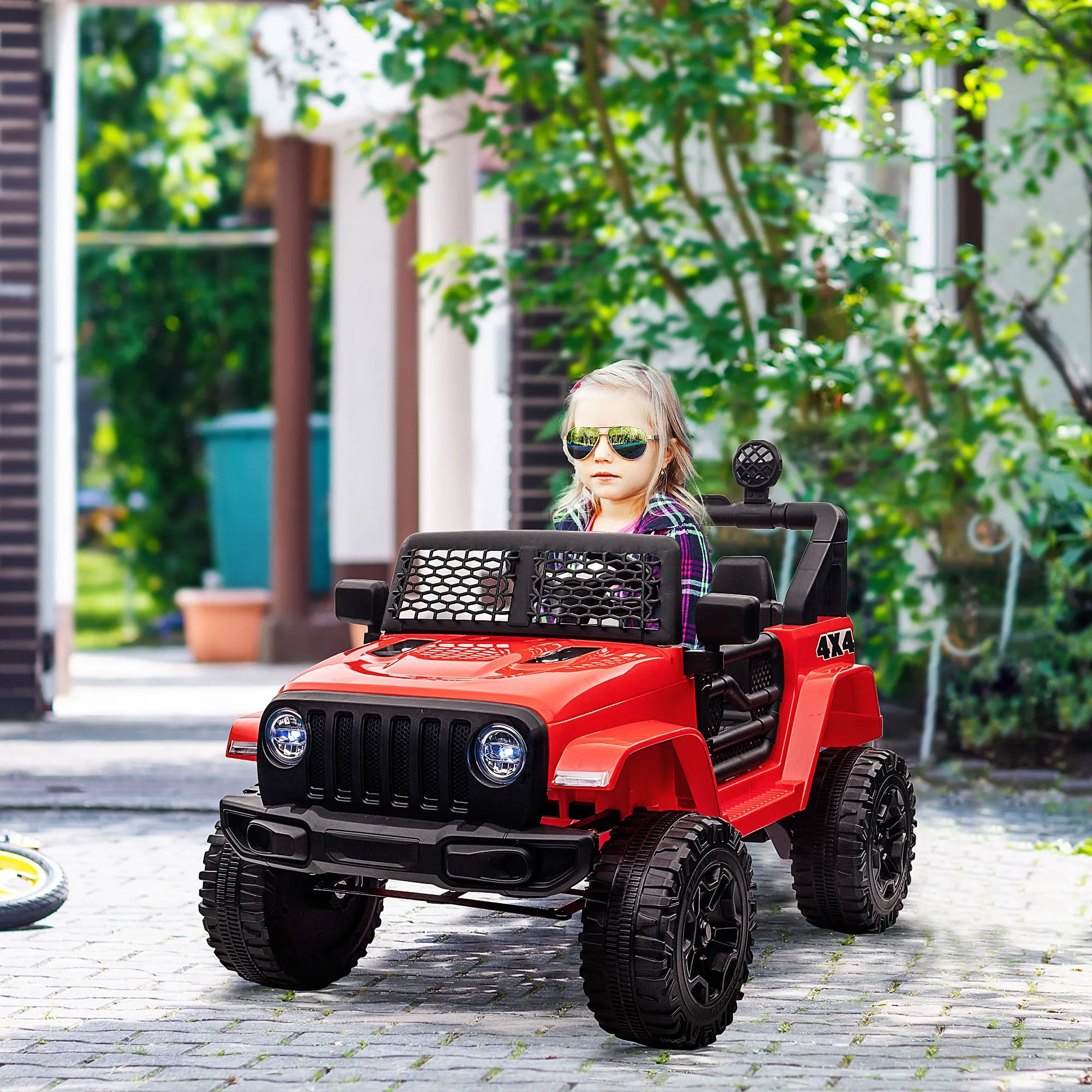 12V Battery-powered 2 Motors Kids Electric Ride On Car Truck Off-road Toy with Parental Remote Control Horn Lights for 3-6 Years Old Red