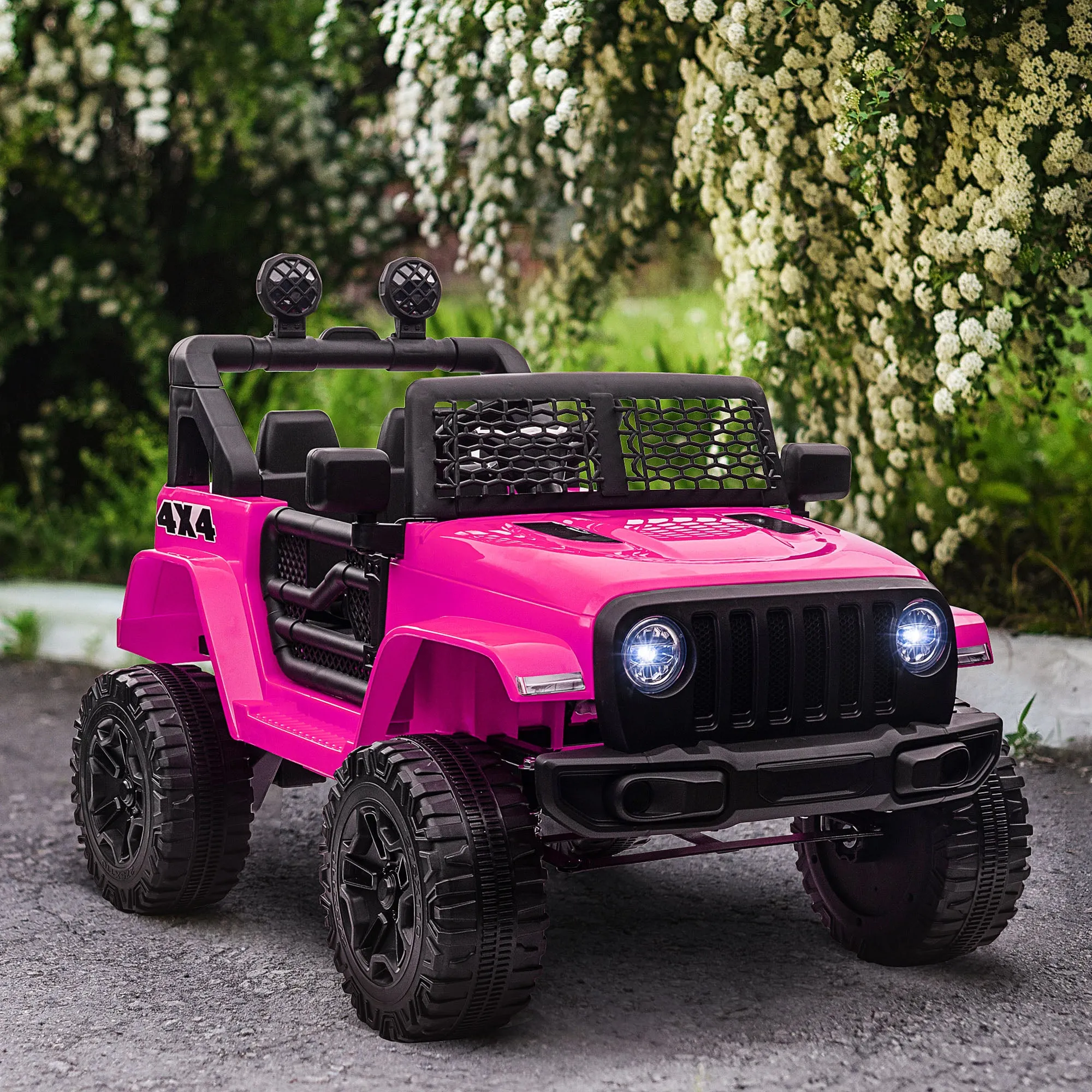 12V Battery-powered 2 Motors Kids Electric Ride On Car Truck Off-road Toy with Parental Remote Control Horn Lights Suspension Wheels Pink