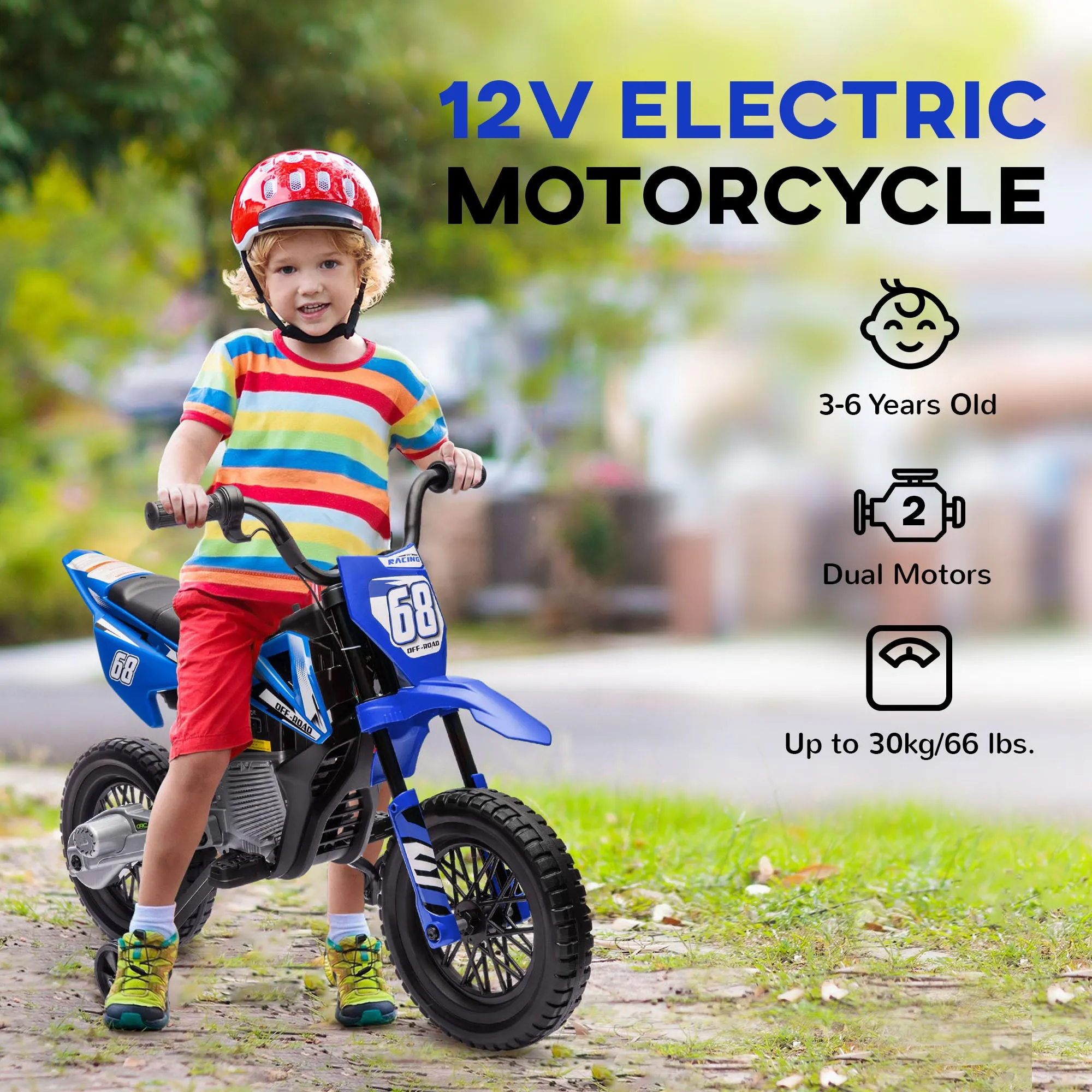 12V Kids Electric Motorbike w/ Twist Grip Throttle, Music - Blue