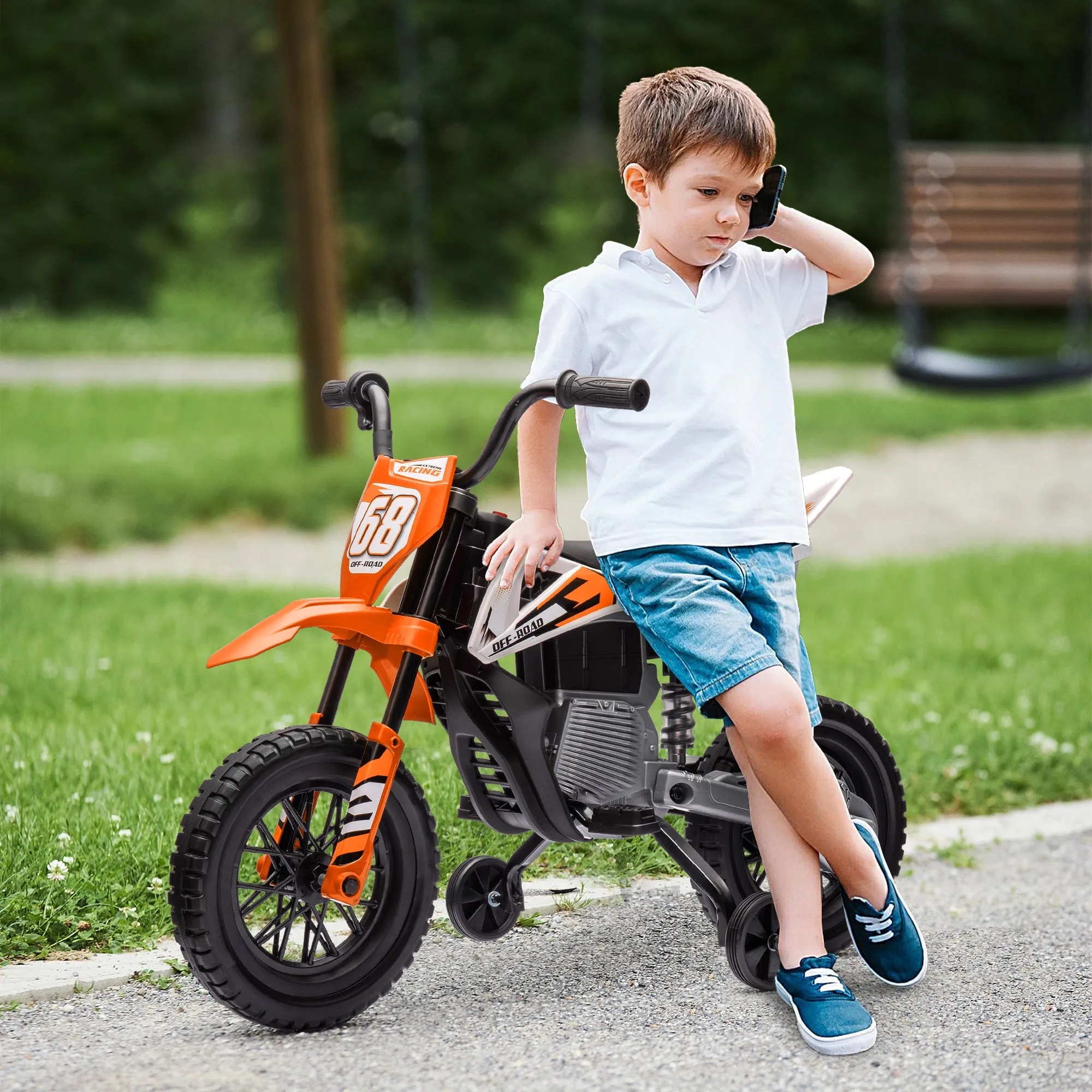 12V Kids Electric Motorbike w/ Twist Grip Throttle, Music - Orange