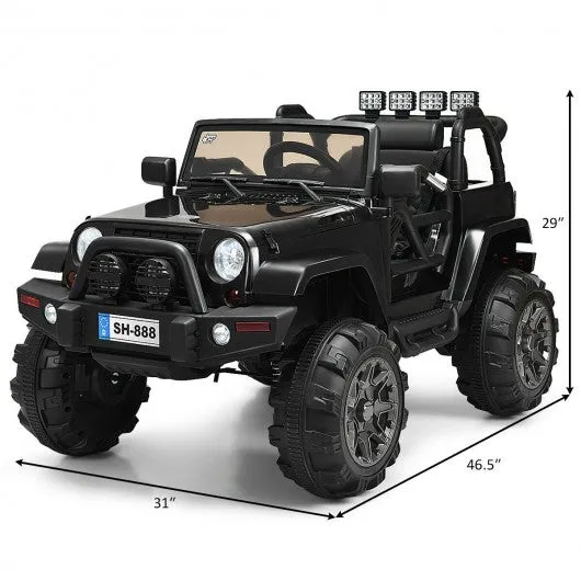 12V Kids Remote Control Riding Truck Car with LED Lights-Black