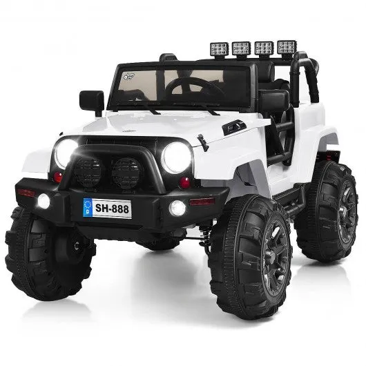 12V Kids Remote Control Riding Truck Car with LED Lights-White