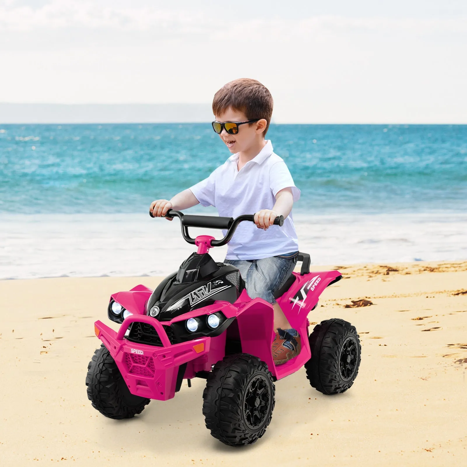 12V Kids Ride On ATV with 2 Speeds and LED Lights-Pink