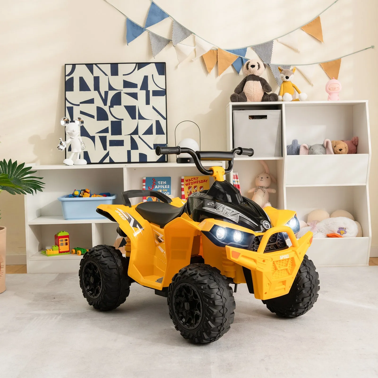 12V Kids Ride On ATV with 2 Speeds and LED Lights-Yellow