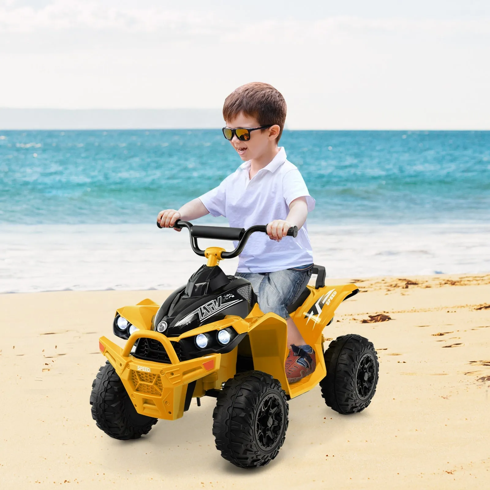 12V Kids Ride On ATV with 2 Speeds and LED Lights-Yellow