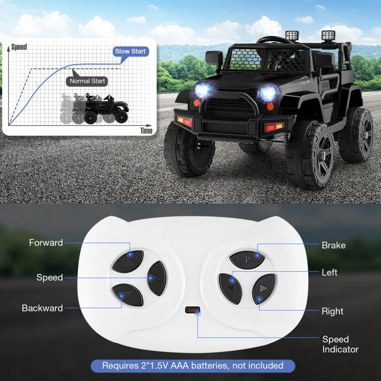 12V Kids Ride On Truck with Remote Control and Headlights - Black