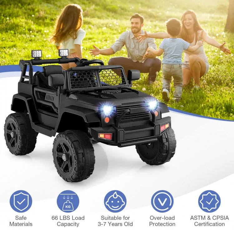 12V Kids Ride On Truck with Remote Control and Headlights - Black