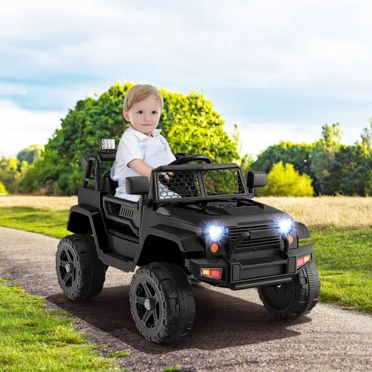 12V Kids Ride On Truck with Remote Control and Headlights - Black