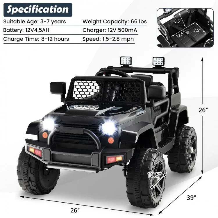 12V Kids Ride On Truck with Remote Control and Headlights - Black