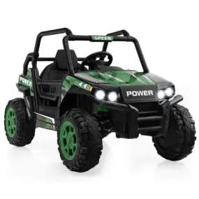 12V Kids UTV Ride on Car with 2.4G Remote Control Music and LED Lights-Green