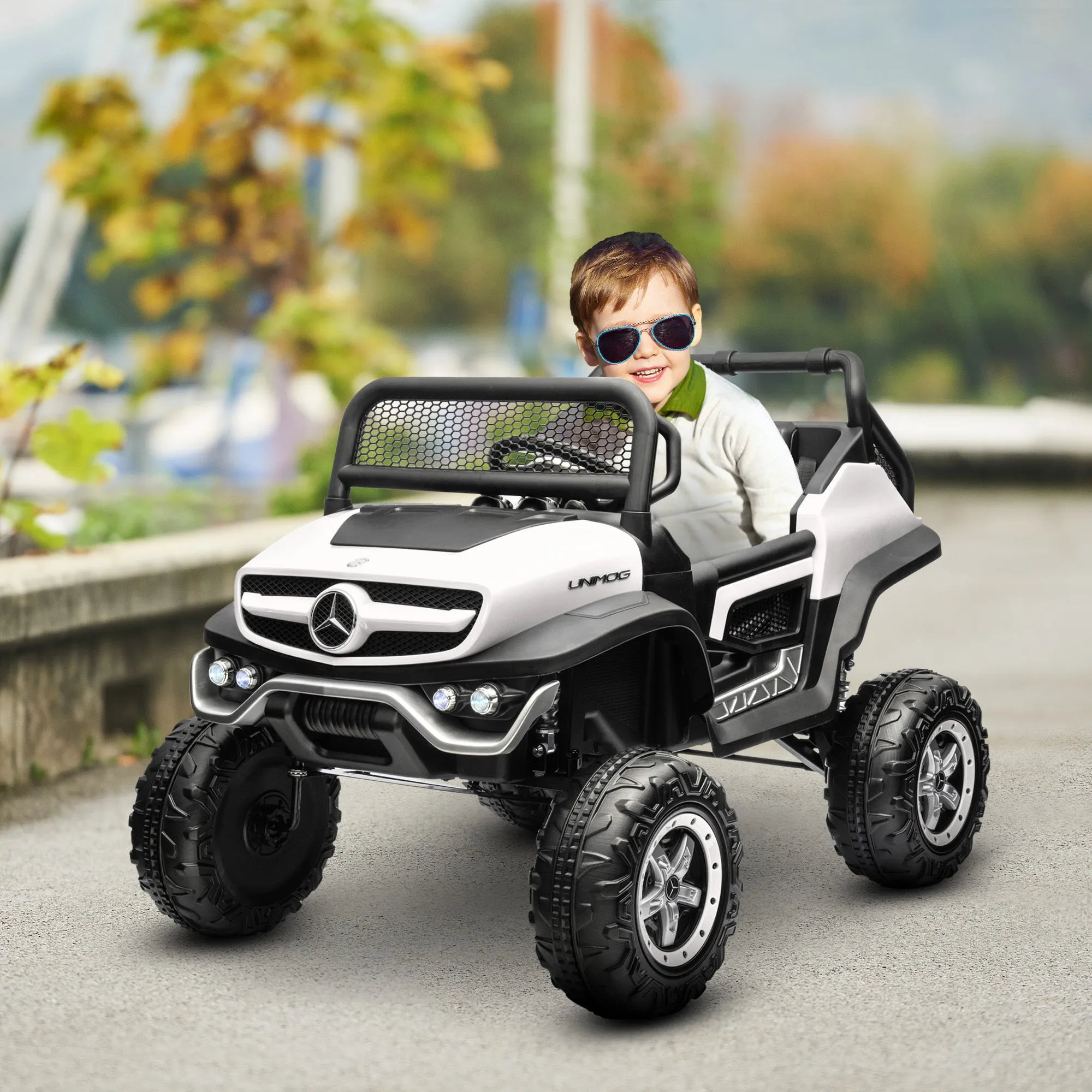 12V Licensed Mercedes-Benz Kids Electric Ride On Car, Battery Powered Off-road Toy with Remote Control, Horns, Lights