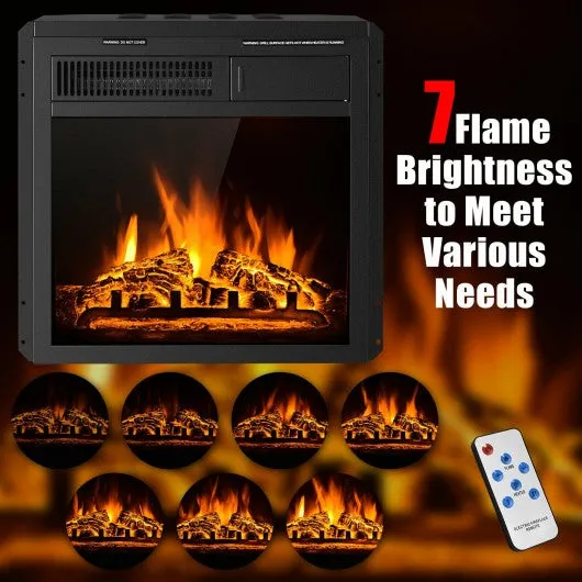 18" Electric Fireplace Insert Freestanding and Recessed Heater Log Flame Remote