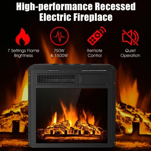 18" Electric Fireplace Insert Freestanding and Recessed Heater Log Flame Remote