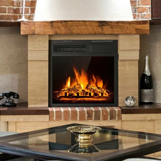 18" Electric Fireplace Insert Freestanding and Recessed Heater Log Flame Remote