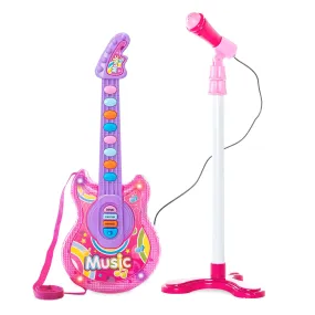 19in Kids Toddlers Musical Flash Guitar Pretend Play Toy w/ Mic, Stand