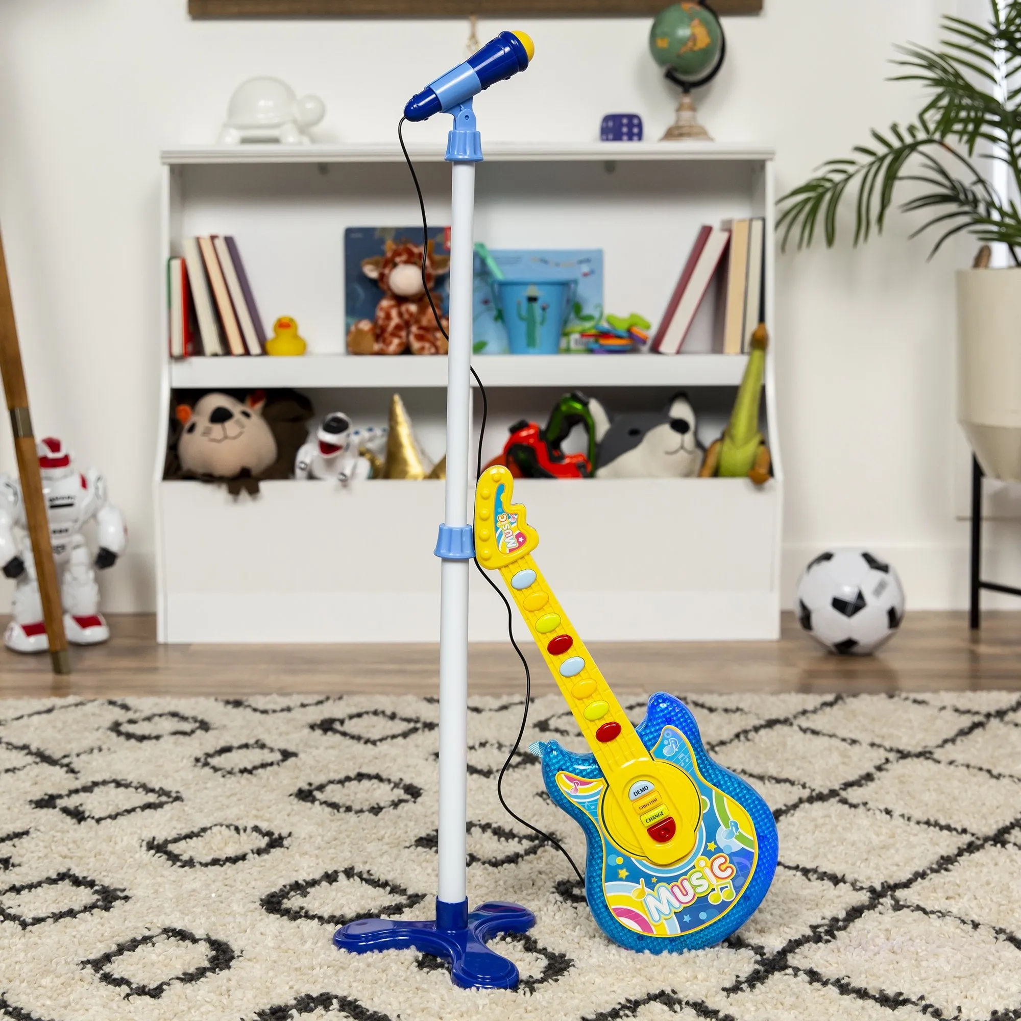 19in Kids Toddlers Musical Flash Guitar Pretend Play Toy w/ Mic, Stand