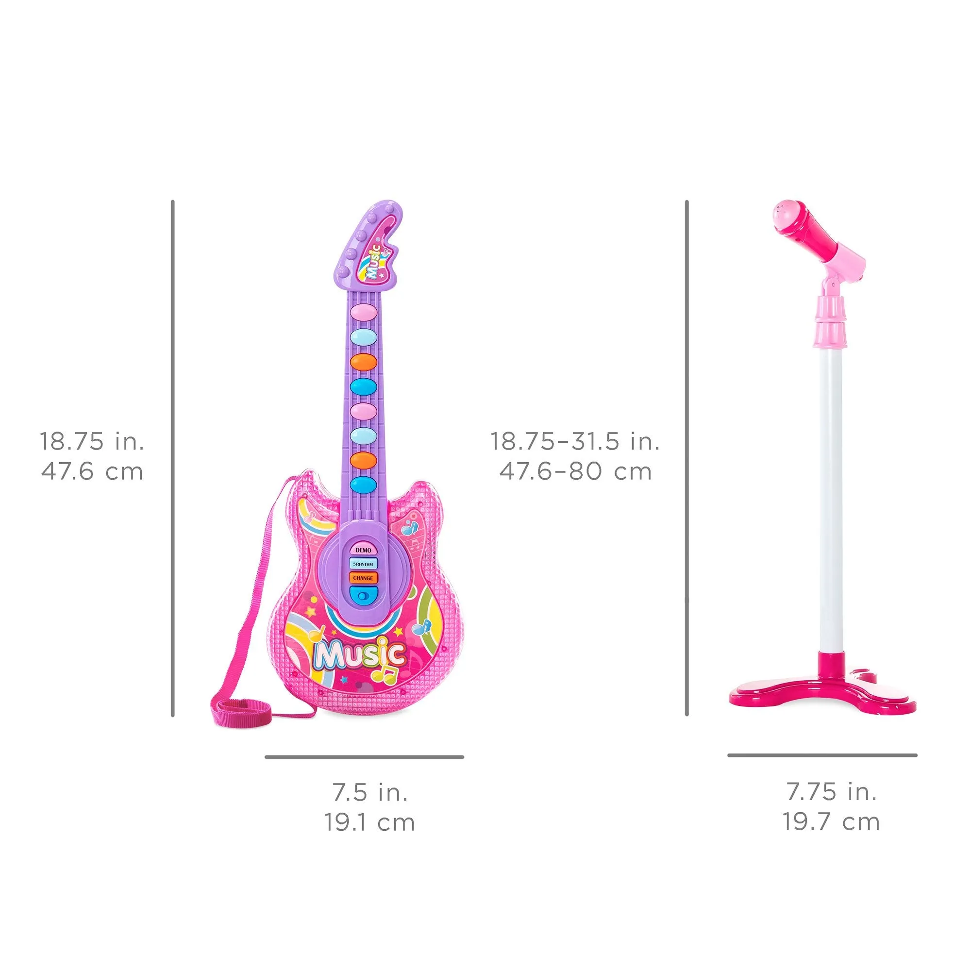 19in Kids Toddlers Musical Flash Guitar Pretend Play Toy w/ Mic, Stand