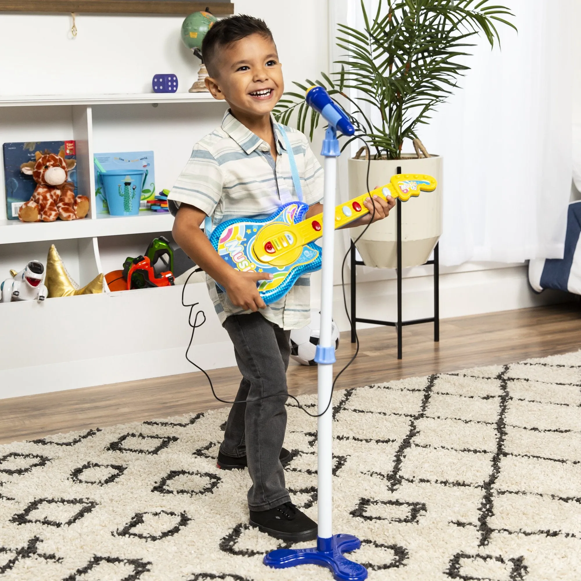 19in Kids Toddlers Musical Flash Guitar Pretend Play Toy w/ Mic, Stand