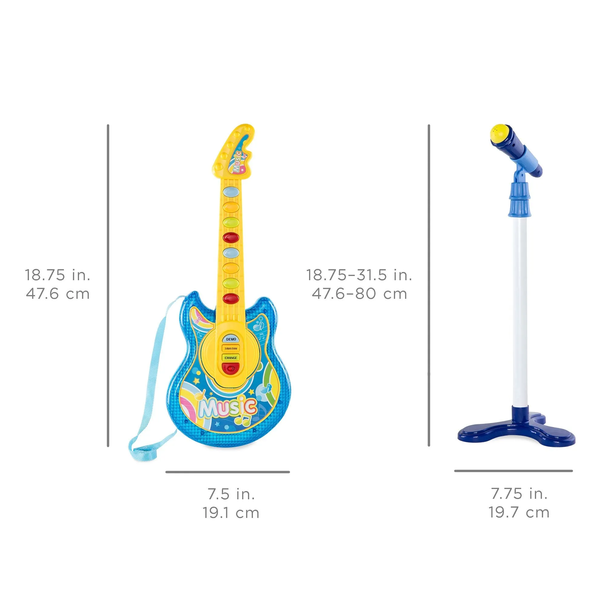 19in Kids Toddlers Musical Flash Guitar Pretend Play Toy w/ Mic, Stand