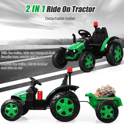 2 in 1 Electric 12V Kids Ride on Car Tractor w/Remote Control LED Light Horn-GN