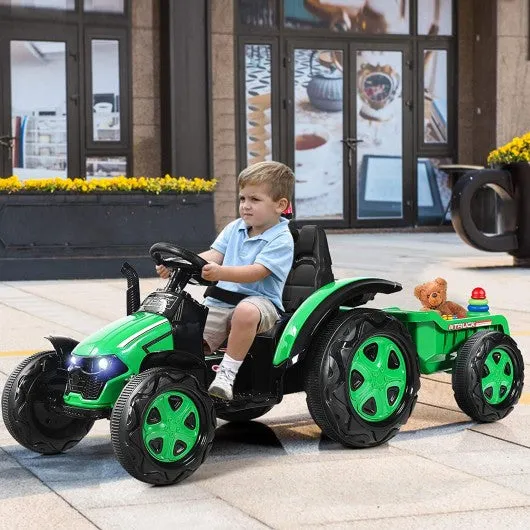 2 in 1 Electric 12V Kids Ride on Car Tractor w/Remote Control LED Light Horn-GN