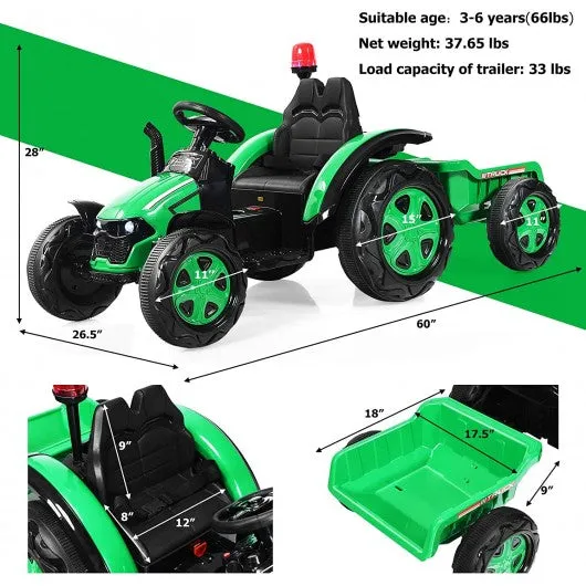 2 in 1 Electric 12V Kids Ride on Car Tractor w/Remote Control LED Light Horn-GN