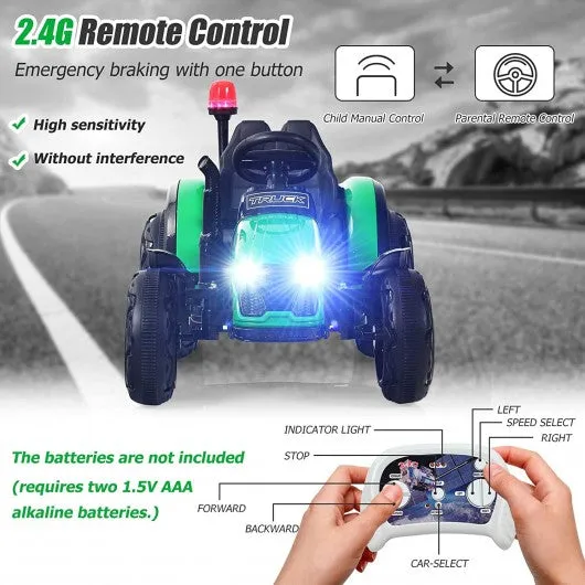 2 in 1 Electric 12V Kids Ride on Car Tractor w/Remote Control LED Light Horn-GN