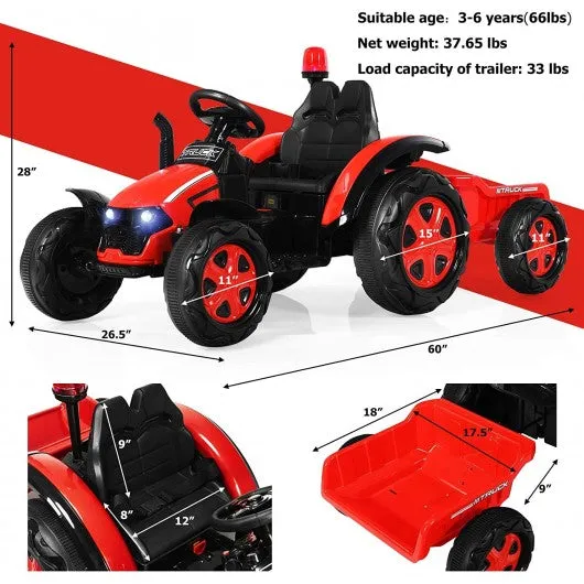 2 in 1 Electric 12V Kids Ride on Car Tractor w/Remote Control LED Light Horn-Red