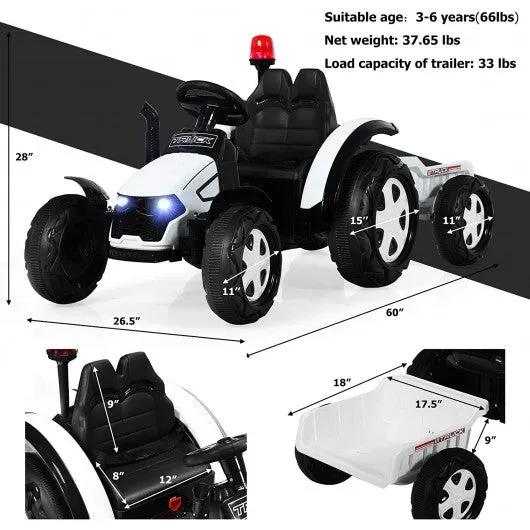 2 in 1 Electric 12V Kids Ride on Car Tractor w/Remote Control LED Light Horn-WH