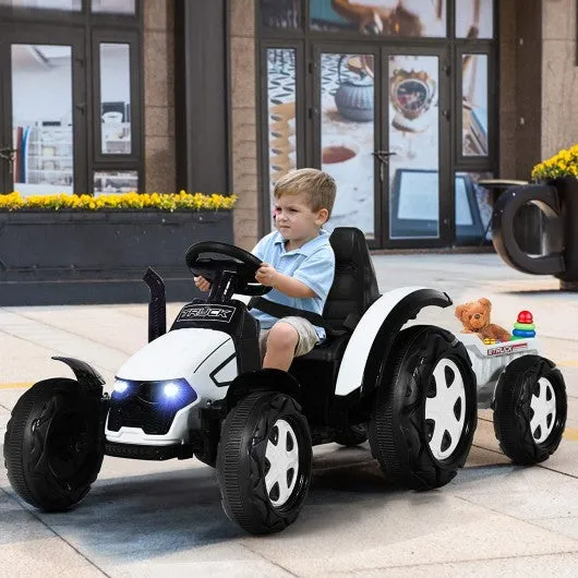 2 in 1 Electric 12V Kids Ride on Car Tractor w/Remote Control LED Light Horn-WH