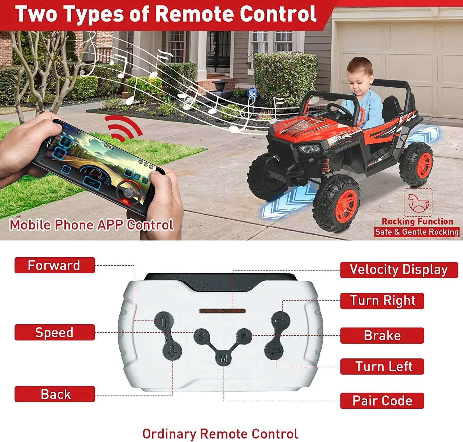 2 Seater Ride On Car Truck 12V Battery Powered Electric Vehicle with Parent Remote Control 4WD Kids Electric Car