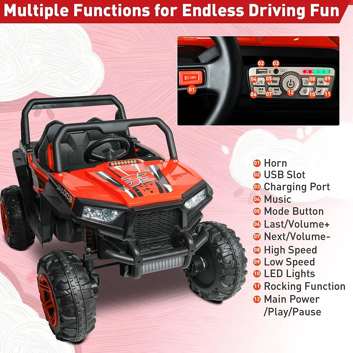 2 Seater Ride On Car Truck 12V Battery Powered Electric Vehicle with Parent Remote Control 4WD Kids Electric Car