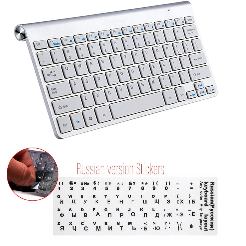 2.4G Keyboard Sticker Set Russian Spanish Wireless Keyboard Mac Notebook Keyboard Sticker for Multimedia PC Office Supplies