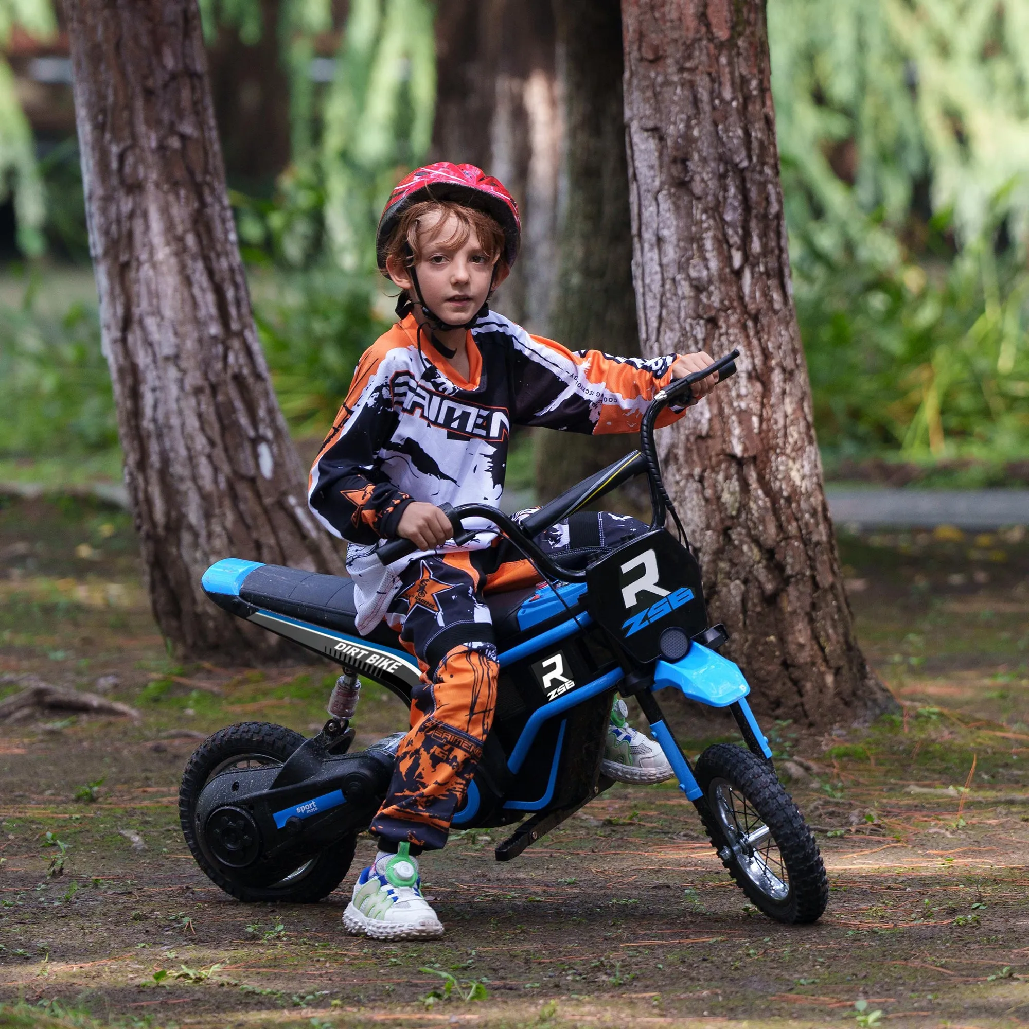 24V Kids Electric Motorbike with Twist Grip Throttle, Music, Horn - Blue