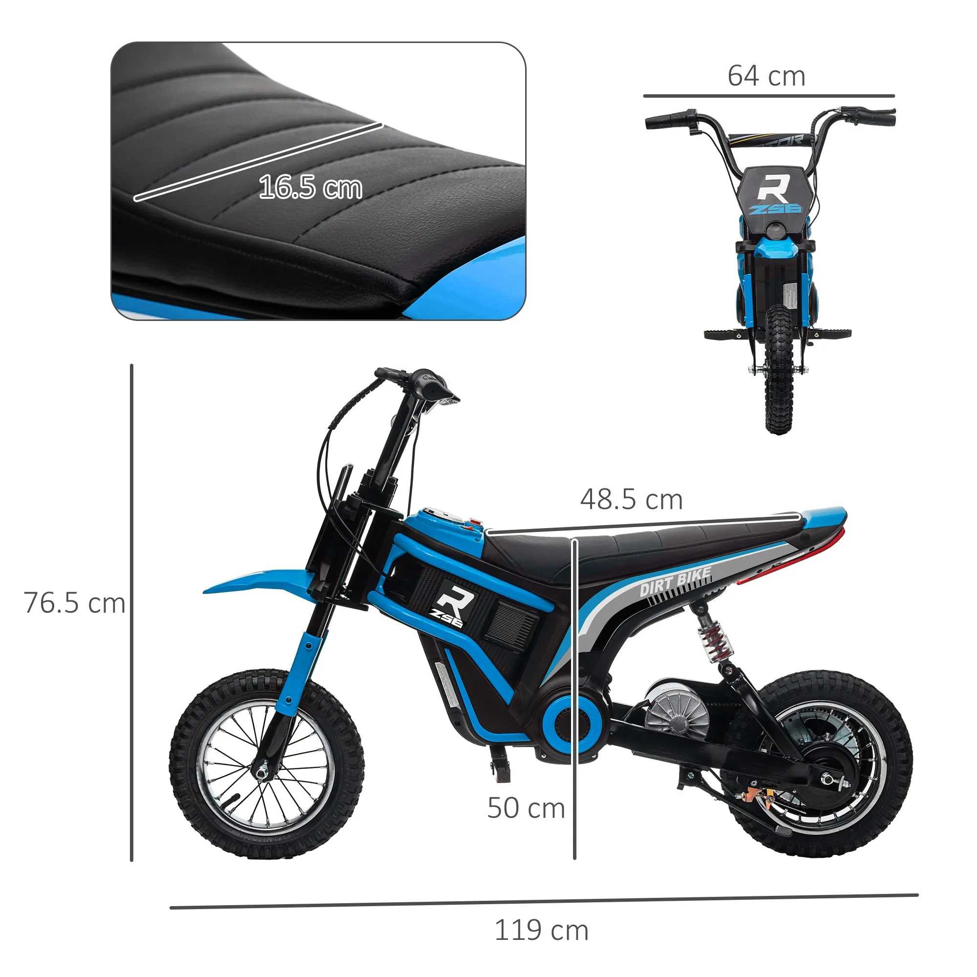 24V Kids Electric Motorbike with Twist Grip Throttle, Music, Horn - Blue