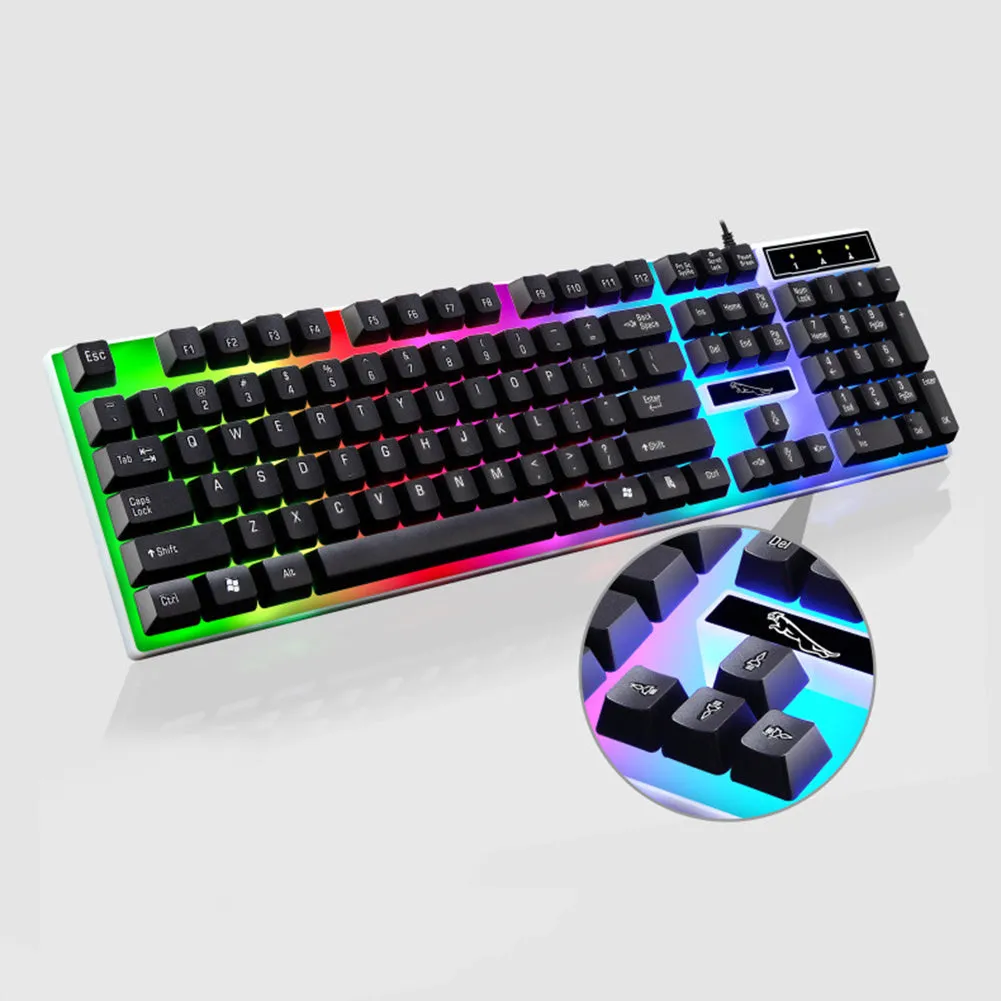 2Pcs Ergonomic LED Backlight Wired Gaming Wrist Rest Keyboard Gaming Mouse Set