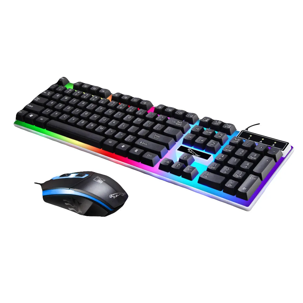 2Pcs Ergonomic LED Backlight Wired Gaming Wrist Rest Keyboard Gaming Mouse Set