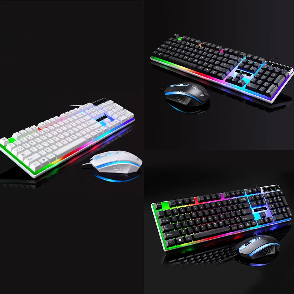 2Pcs Ergonomic LED Backlight Wired Gaming Wrist Rest Keyboard Gaming Mouse Set