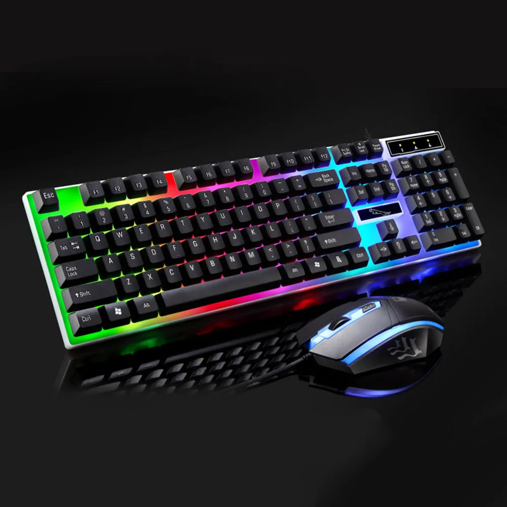 2Pcs Ergonomic LED Backlight Wired Gaming Wrist Rest Keyboard Gaming Mouse Set