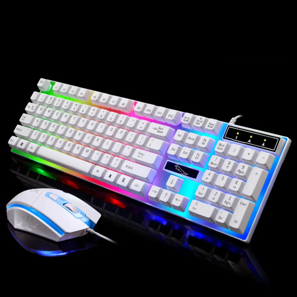 2Pcs Ergonomic LED Backlight Wired Gaming Wrist Rest Keyboard Gaming Mouse Set