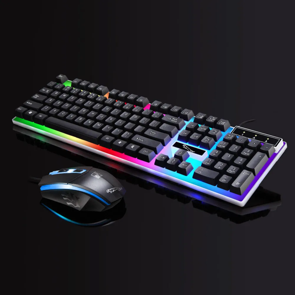 2Pcs Ergonomic LED Backlight Wired Gaming Wrist Rest Keyboard Gaming Mouse Set