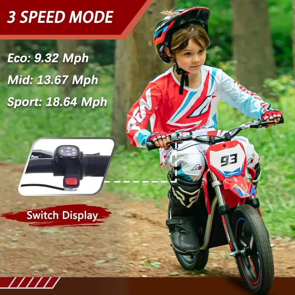 36V Electric Dirt Bike for Kids - Brushless 350W Motor, 3-Speed Settings - FunRide