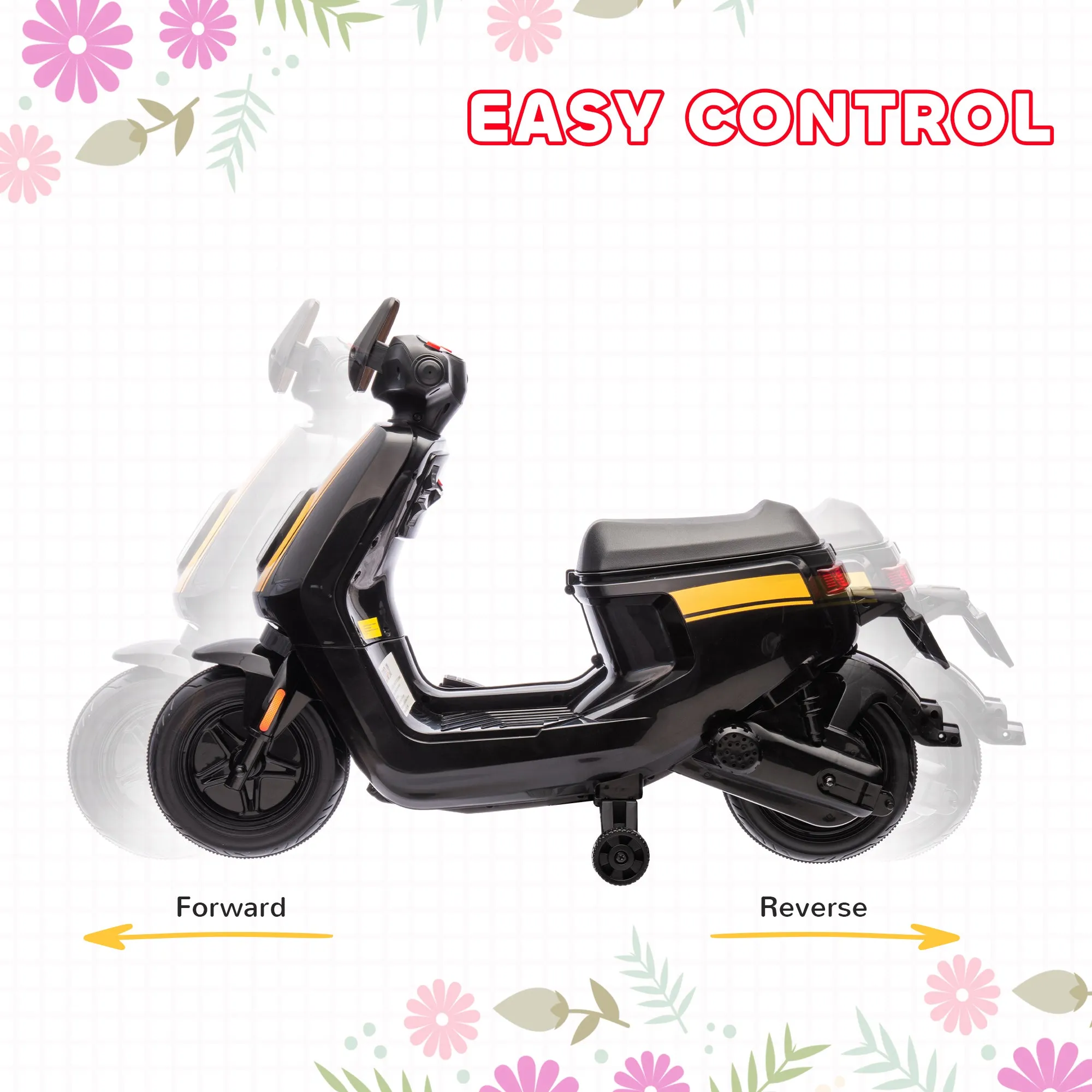 6V Kids Electric Motorbike with Headlight and Music - Black