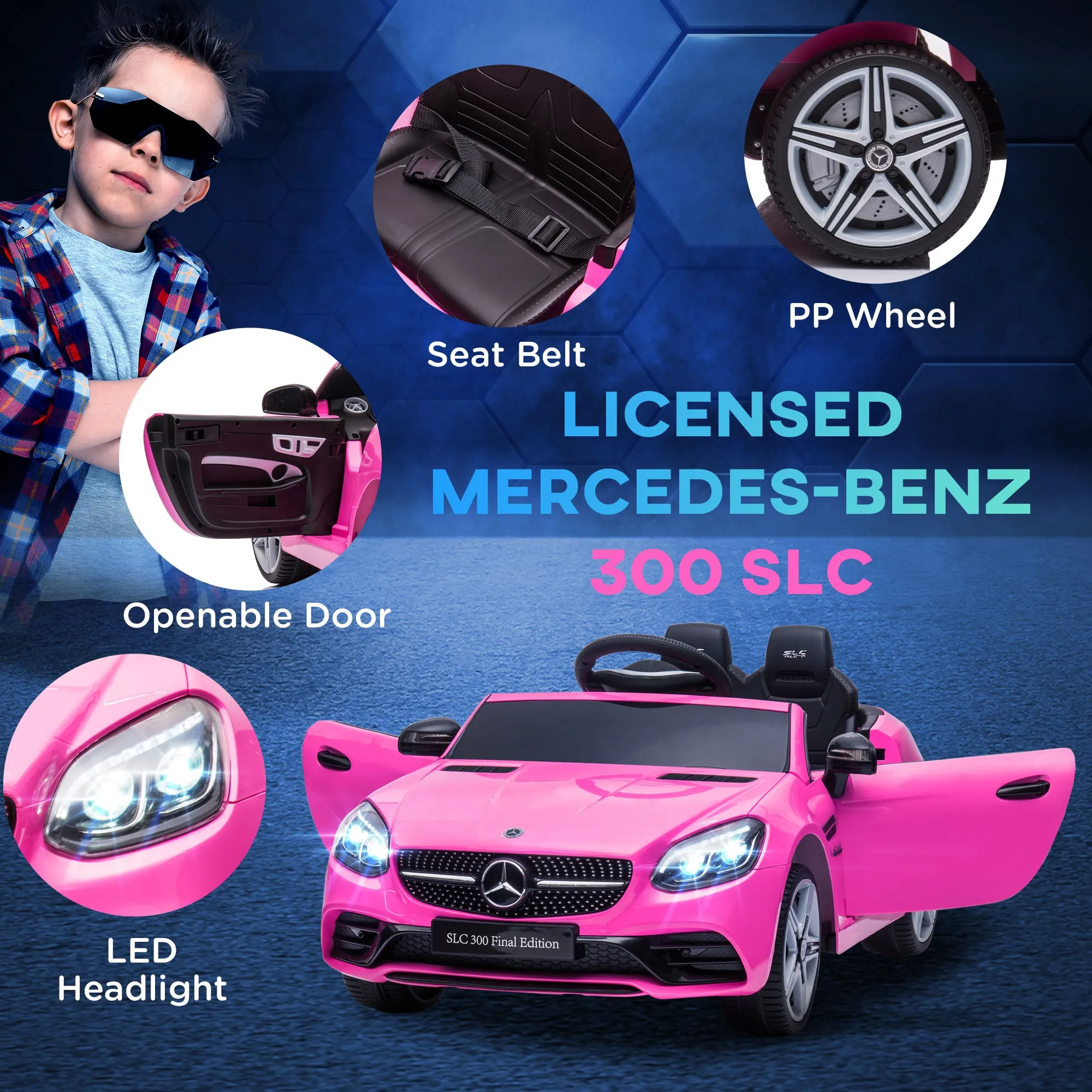 Aiya Play Kids Electric Ride On Car Mercedes Benz SLC 300 12v - Pink