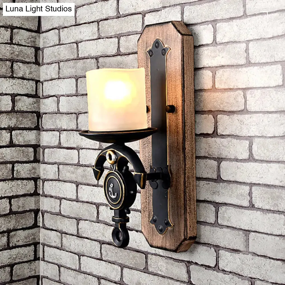 Anchor Arm Wall Lamp for Kids - Kids Resin Wall Mount Light Fixture with Blue/Brown Design and Opal Glass Shade