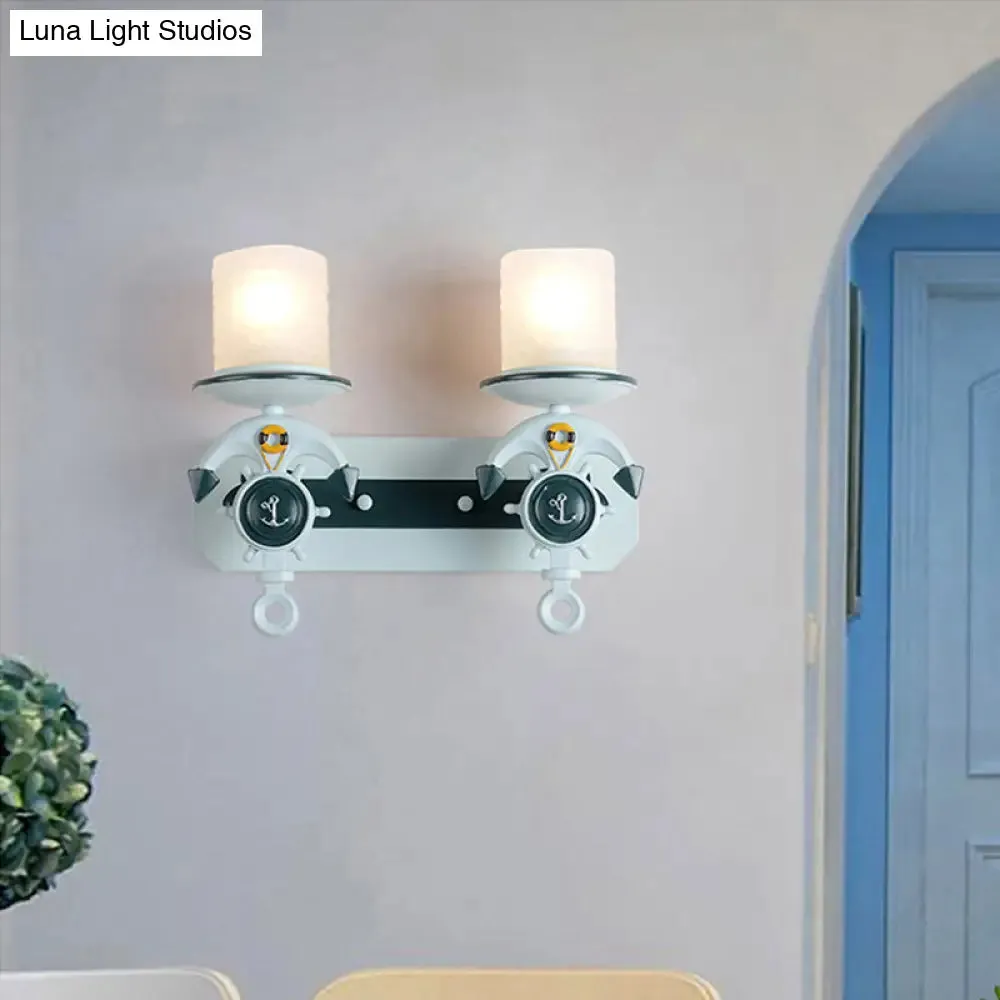 Anchor Arm Wall Lamp for Kids - Kids Resin Wall Mount Light Fixture with Blue/Brown Design and Opal Glass Shade