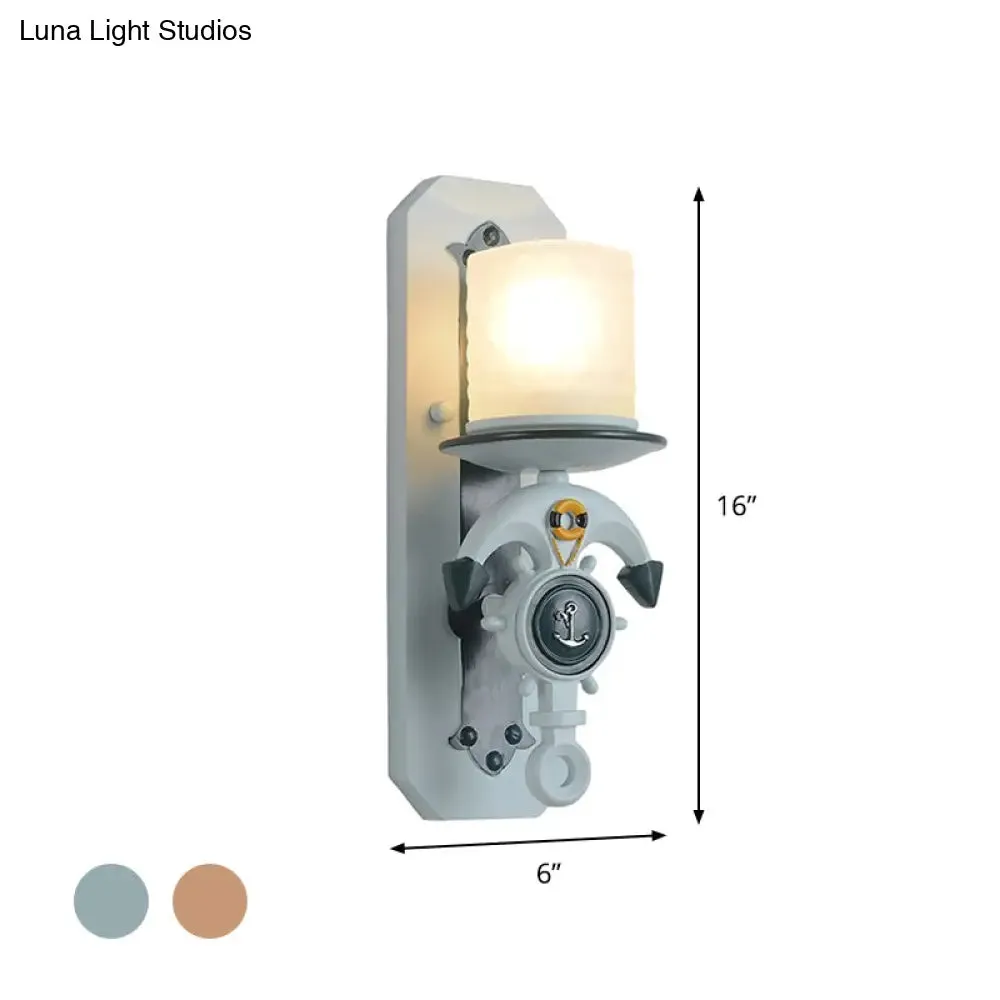 Anchor Arm Wall Lamp for Kids - Kids Resin Wall Mount Light Fixture with Blue/Brown Design and Opal Glass Shade