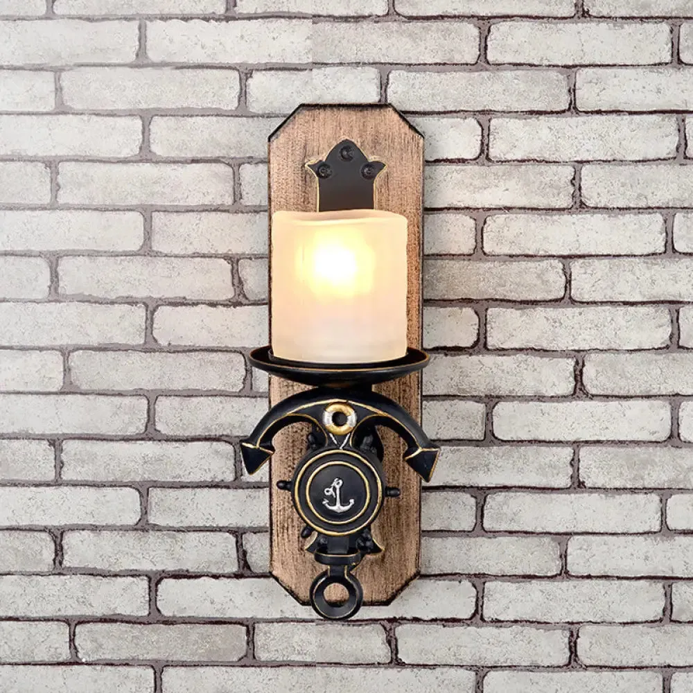 Anchor Arm Wall Lamp for Kids - Kids Resin Wall Mount Light Fixture with Blue/Brown Design and Opal Glass Shade