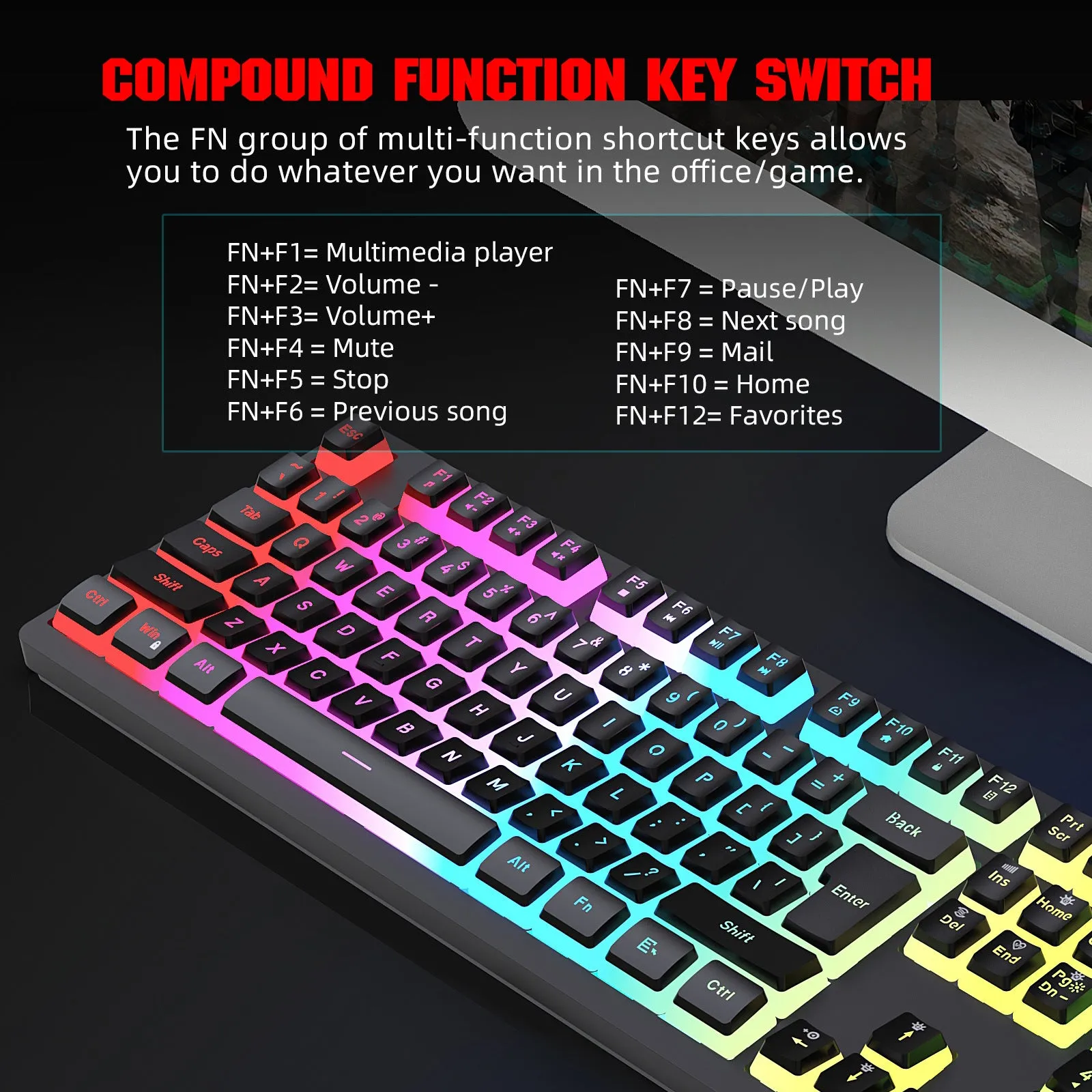 Anti-ghosting 104 Keys Membrane Wired Keyboard with RGB Backlit   7D 3600 DPI Gaming Mouse Combo